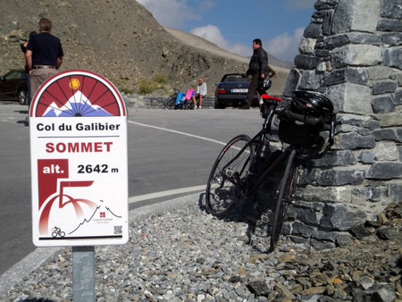 Cycling to the top of col du Galibier in France,のeditorial素材