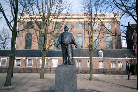 15 february 2015, Amsterdam the Netherlands statue of the Dokwerker at Jonas Daniël Meijerpleinのeditorial素材