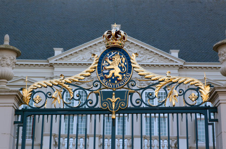 The hague,The Netherlands-march 11,2015: Royal Palace at the North Einde Gate with I will maintain working palace of king william alexanderのeditorial素材
