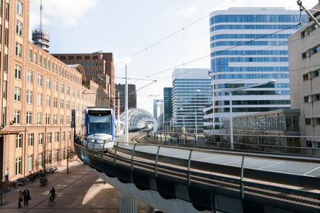 The Hague,The Netherlands-march 30, 2015: Lightrail at the prinses beatrixlaan in the Hague hollandのeditorial素材