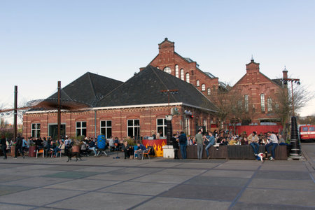 Amsterdam,netherlands-april 19, 2015: Westerpark Amsterdam people sitting on a terras
