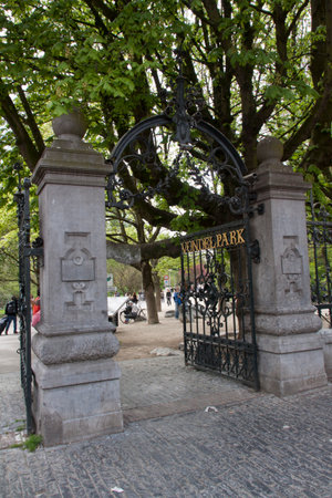 Amsterdam netherlandsmay 8 2015: entrance gate of the Vondelpark in Amsterdamのeditorial素材