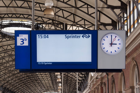 The Haguenetherlandsmay 20 2015: information board at train failure or delay strike in The Hague Netherlandsのeditorial素材