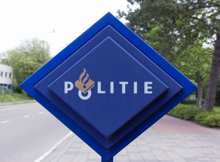 The Haguenetherlandsmay 25 2015: Police sign in the street of the hague hollandのeditorial素材