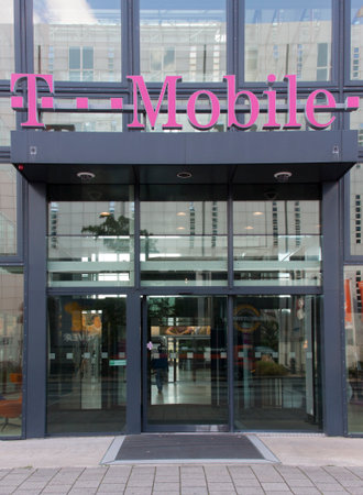 Amsterdam,Netherlands-july 23, 2015: Facade of a T-mobile store in Amsterdamのeditorial素材
