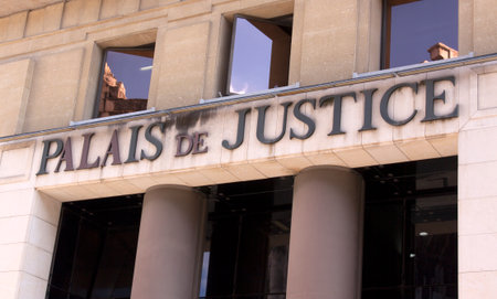 nimes , France-september 14, 2015: palace of justice in Nimes france. Palace of Justice is a building where the bodies of a court are located and thus where justice is administered.のeditorial素材