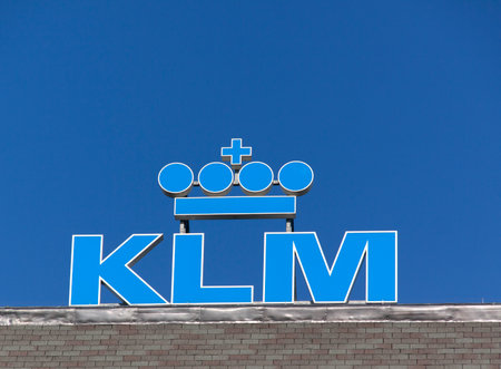 Amsterdam, Netherlands-october 10, 2015: KLM sign on top of a building in Amsterdamのeditorial素材