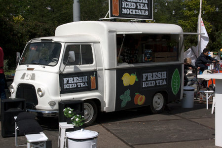 Amsterdam, Netherlands-May 14, 2016:  food truck selling ice tea in amsterdamのeditorial素材