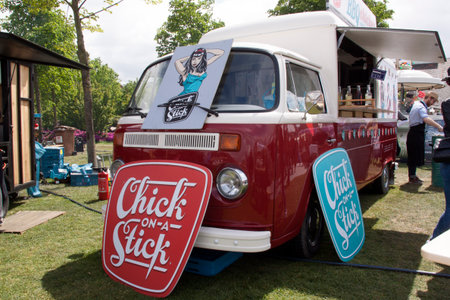 Amsterdam, Netherlands-May 15, 2016: Volkswagen t2 foodtruck in Amsterdamのeditorial素材