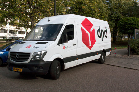 Amsterdam, Netherlands-october 3, 2016: DPD delivery truck in street in amsterdamのeditorial素材