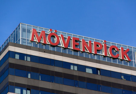 Amsterdam, Netherlands-october 31, 2016: Letters movenpick on a hotel in amsterdamのeditorial素材