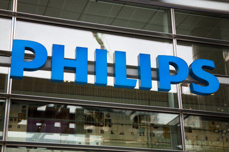 Amsterdam, Netherlands -october 1, 2017: Letters Philips on a wall of a building in amsterdam