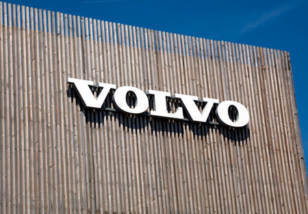 Amsterdam, Netherlands -june 26, 2018: Volvo letters on a wooden building in Amsterdamのeditorial素材