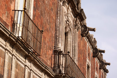 Cannon water pipes in a colonial building in Mexico Cityの写真素材