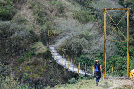 A suspension bridge in Pahuatlan in Mexicoの写真素材