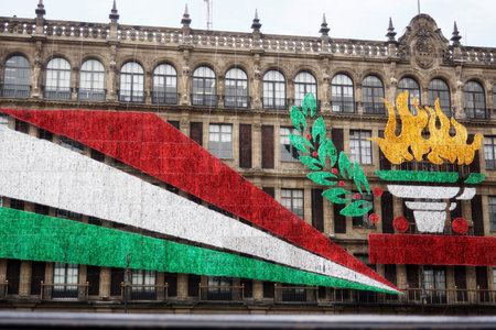 Decorations for the Independence Day Celebration on the Zocalo in Mexico Cityのeditorial素材