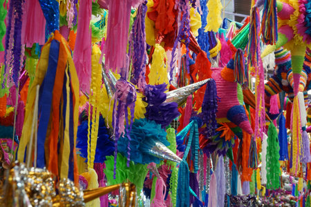 Colorful pinatas for celebrations in Mexicoの写真素材