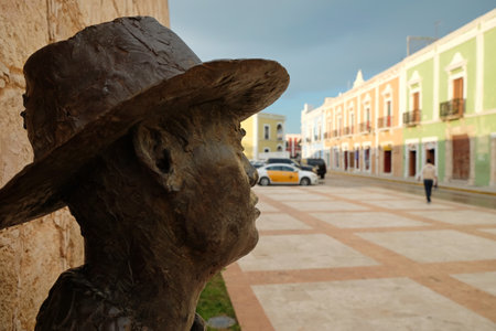 A square in the main street of the beautiful walled city of Campeche Mexicoのeditorial素材