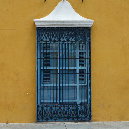 A colorful window in the beautiful city of Campeche Mexicoの写真素材