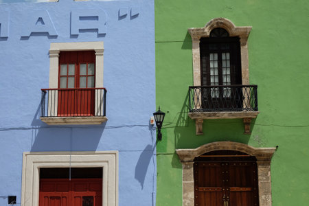 Colorful windows in the beautiful city of Campeche Mexico