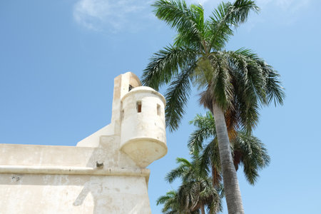 The fortress of San Carlos in the beautiful walled city of Campeche Mexicoのeditorial素材