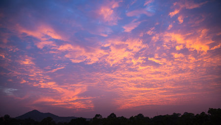 Fiery cloudy sky, expose cloudy orange sky in twilight time