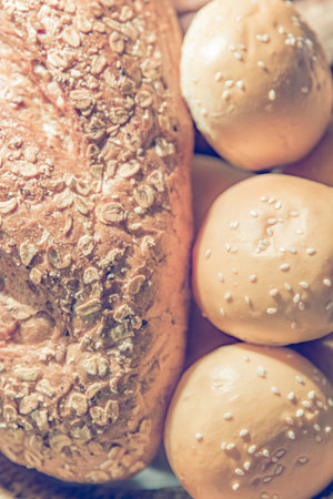 Close up Fresh fragrant Homemade bread, selective focus with vintage filter