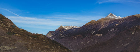 Panorama natureal landscape, slope many mountain and snowy the top of mountain.の写真素材