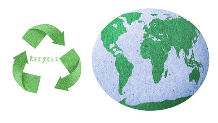 Recycle icon, Save energy concept love the earth, paper texture recycle and the earth icon isolate with white background, and include save with path files.の写真素材
