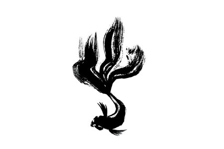 Abstract art painting golden fish life, Chinese Brush style painting golden fish in black and white. isolate fish with white background, include with path file.の写真素材