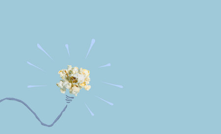 Thinking good idea pop up like a popcorn pop up with blue background, creative concept have a new...