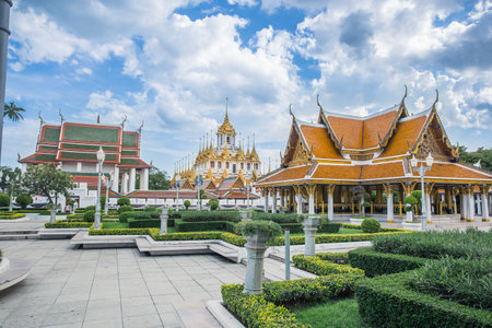 Landscape Golden Pagoda made by metal, Wat Ratchanatdaram Temple, the top of landmark in Bangkok,...