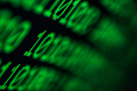 Technology background, close up on texture digital pixel is running prinary code number with black background and selective focus.の写真素材