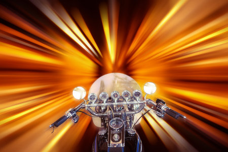 Selective focus to Head of motorcycle with zoom speed background, Head-up display motorcycle backgroundの写真素材