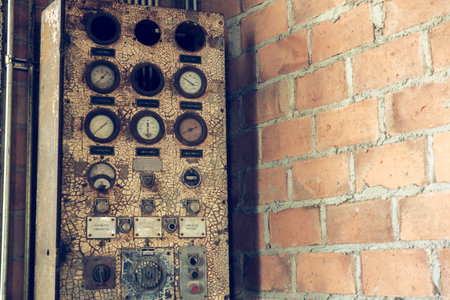 selective focus on the old PLC controller system electric with vintage filter. security background, electric cabinet.の写真素材