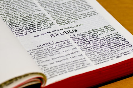 Close up of Exodus bible pageの写真素材