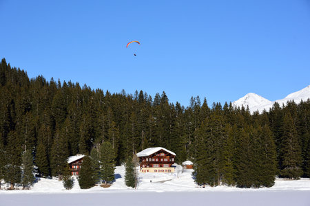 Paraglider about alpine idyll