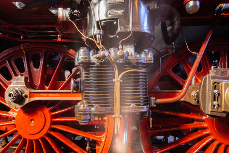 close-up of the air pump of a steam locomotive series 03 of the german Reichsbahnの写真素材