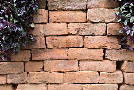Brick wall with leaves 