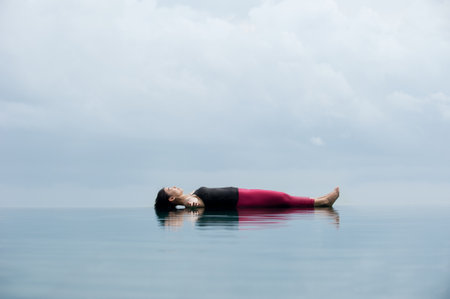 Yoga pose Relax floating on the water, Savasana Corpse Poseの写真素材