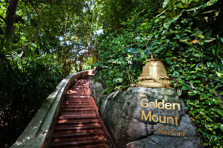 The Golden Mount at Wat Saket, Travel Landmark of Bangkok THAILANDの写真素材