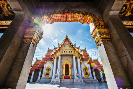 The Marble Temple, Wat Benchamabopitr Dusitvanaram Bangkok THAILANDの写真素材