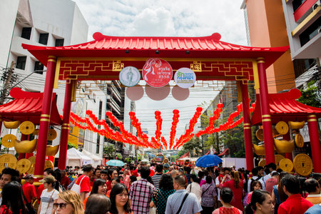 BANGKOK - FEBRUARY 19 : People walking  at Main street of Chinatown in Chinese New Year celebrations on February 19, 2015 at Yaowaraj road, Bangkok, Thailandのeditorial素材
