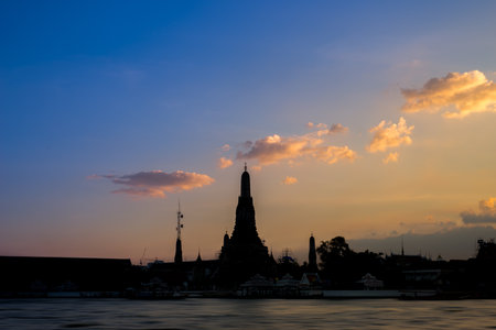Sunset Sky at Wat Arun Temple landmarks of bangkok Thailandの写真素材