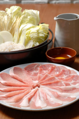 Sukiyaki Fresh Beef pork slices, Vegetable, Dinner Setの写真素材