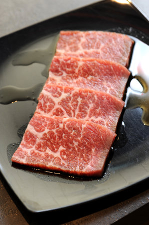 Premium raw japanese kobe beef slicedの写真素材