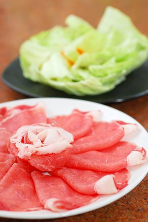 Pork sliced, japanese sukiyaki hot potの写真素材