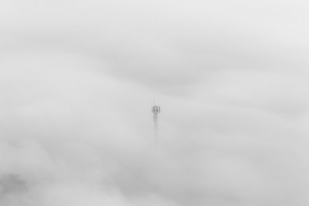 sea of clouds over Radio Transmission towers, Black and white tones in minimalist photographyの写真素材