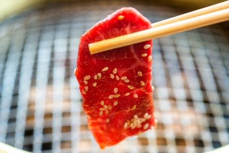 Japanese style BBQ is called Yakiniku and literary means grilled meat in Japanese.の写真素材