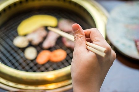 Japanese style BBQ is called Yakiniku and literary means grilled meat in Japanese.の写真素材